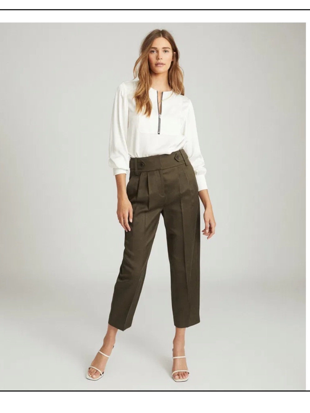 Reiss White Zip-Front Blouse